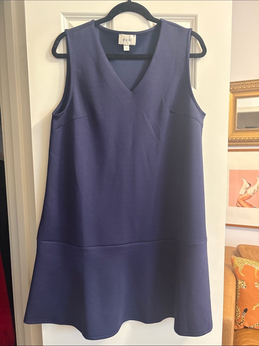 Petite Sleeveless V-Neck A-Line Dress in Navy